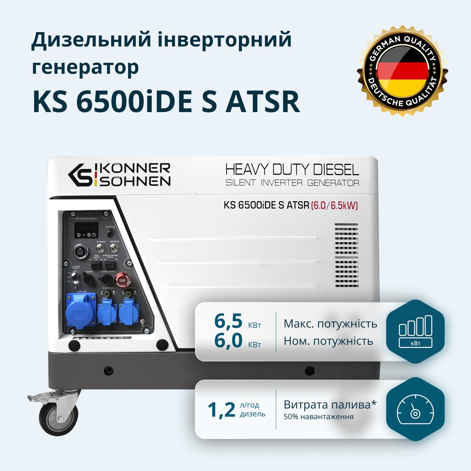 Дизельний інверторний генератор  у шумозахисному кожусі KS 6500iDE S ATSR